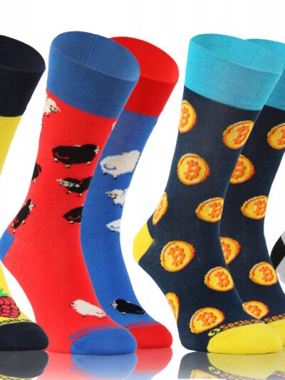 4 x KOLOROWE SKARPETY W ŚMIESZNE WZORY sesto senso