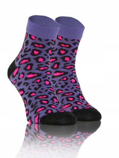 KOLOROWE zakostki SKARPETY W ŚMIESZNE WZORY sesto senso panterka fiol