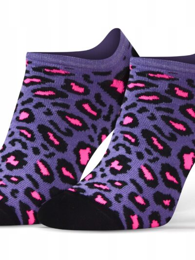 Kolorowe wesołe stopki NIE DO PARY panterka fioletowa