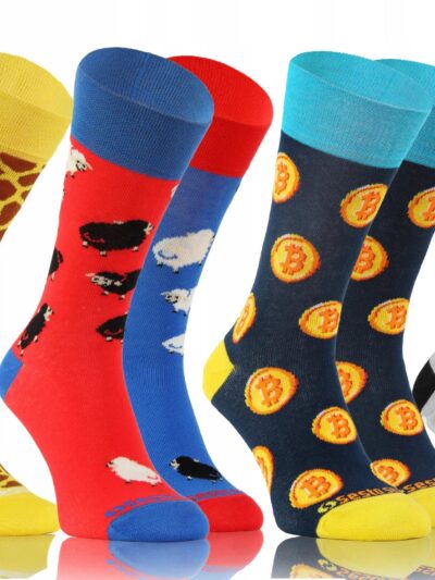 4 x KOLOROWE SKARPETY W ŚMIESZNE WZORY sesto senso