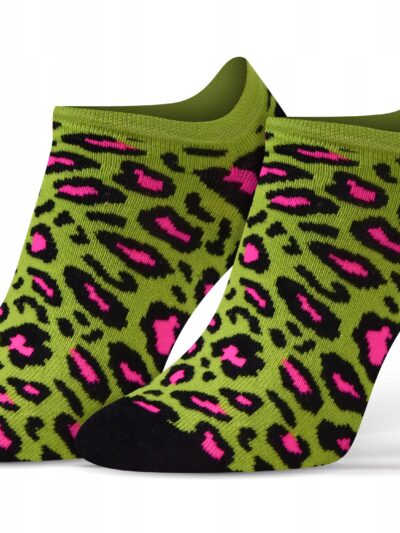 Kolorowe wesołe stopki NIE DO PARY panterka zielona